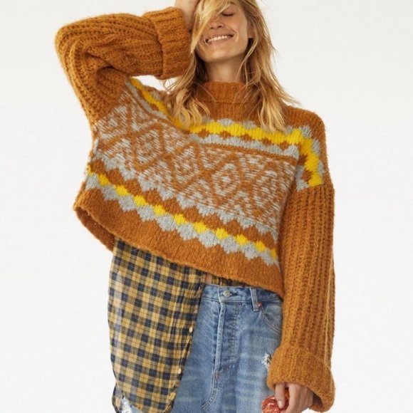 NWT Free People Alpine Brown Knit Sweater Size Medium - Picture 4 of 9